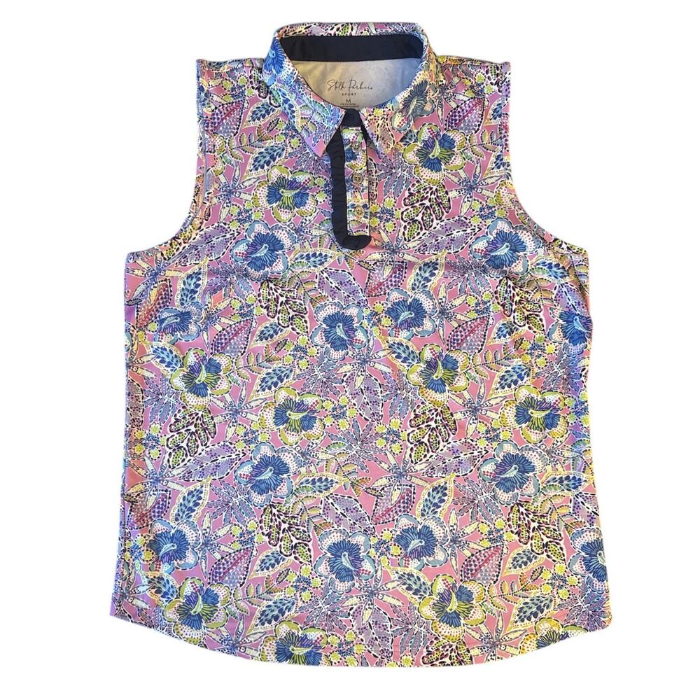 Sleeveless Floral Print Tank Top - Pink/Blue